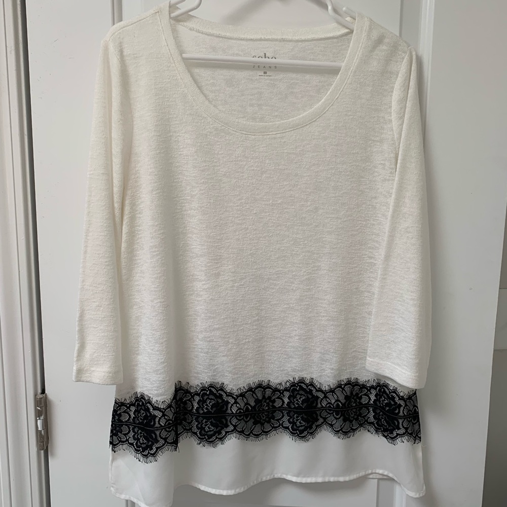 NY&C White Sweater with Black Lace